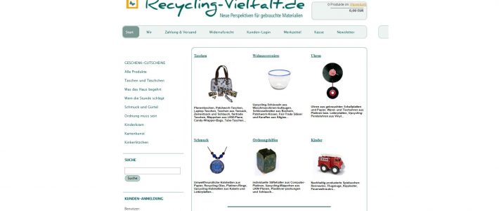 Recycling-Vielfalt.de (Online-Shop, Flyer)